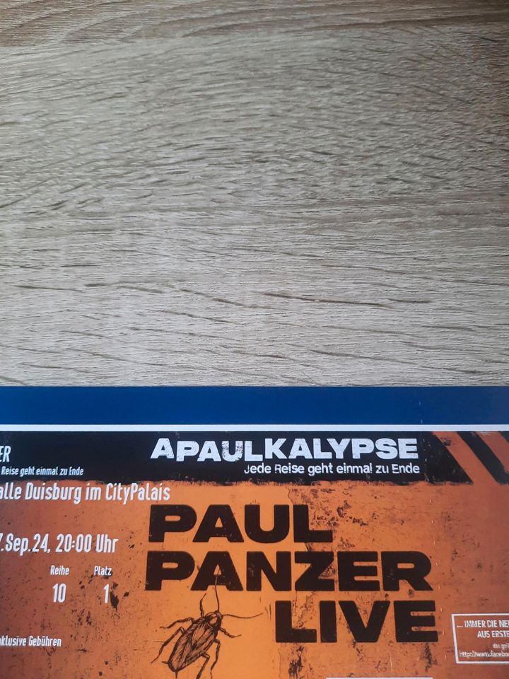 1× TICKET FÜR PAUL PANZER Duisburg Samstag 7 September 2024 in Voerde (Niederrhein)