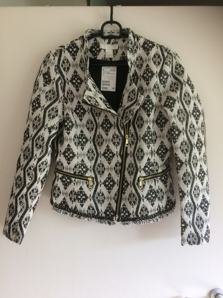 Jaquard Jacke Blazer Glitzerfäden Fransen Biker Jacke 36 H&M Neu in Oststeinbek