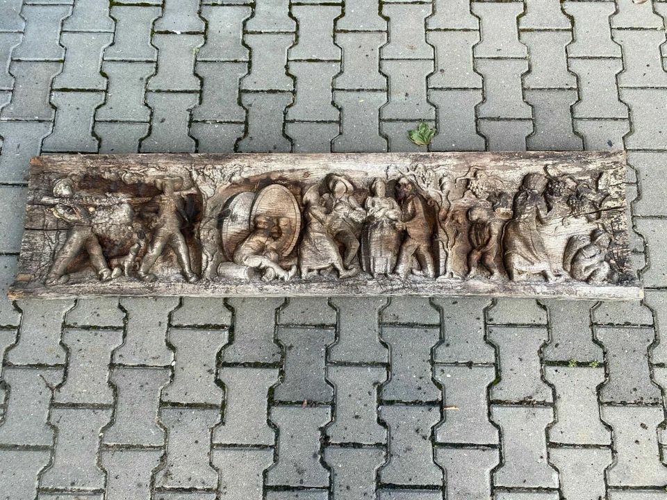 GROSSES HANDGESCHNITZTES RELIEF ANTIK WIRTSHAUSSZENERIE HOLZ MASSIV 164x39cm - Versand kostenlos - Wir sind für Sie da lokal in 86830 Schwabmünchen oder online ARTHOME24 in Schwabmünchen