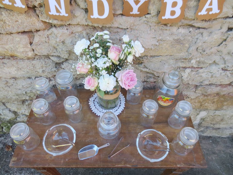 Candy Bar Zubehör Gläser Vintage Schicht Bonbonglas Zangen usw in Bad Driburg