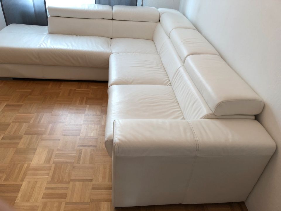 Polsterecke, Ecksofa Ottomane, echtes Leder, weiß, 2,65 x 2,30 cm in Bielefeld