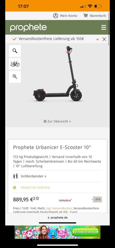 Prophete Urbanicer E-Scooter in Westerrönfeld