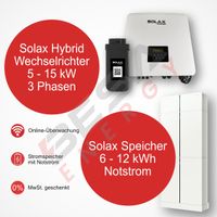 Paket Solax Hybrid Wechselrichter + Solarspeicher Notstrom Ersatzstrom Batterie Strom X3 G4 T-Bat H Hybridwechselrichter 3 Phasen phasig T Bat 6.0 9.0 12.0 kWh 5.0 6.0 8.0 10.0 12.0 15.0 kW Watt Sachsen-Anhalt - Pouch (Muldestausee) Vorschau