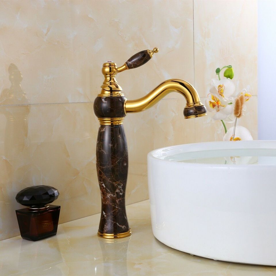 Wasserhahn Retro Marmor Gold Badezimmer Armatur Einhandmischer in Zschopau