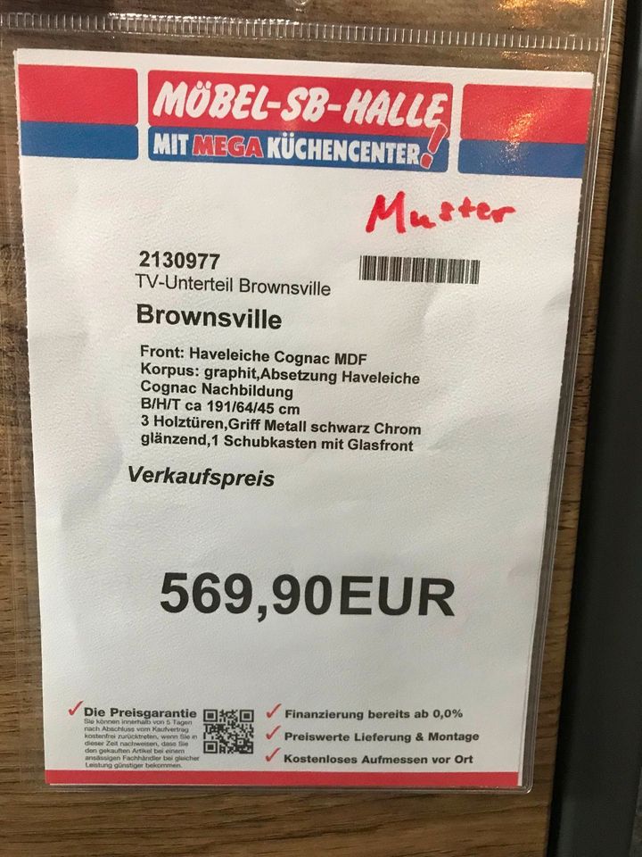 TV-Unterteil Brownsville Haveleiche cognac graphit 3 Holztüren in Kulmbach