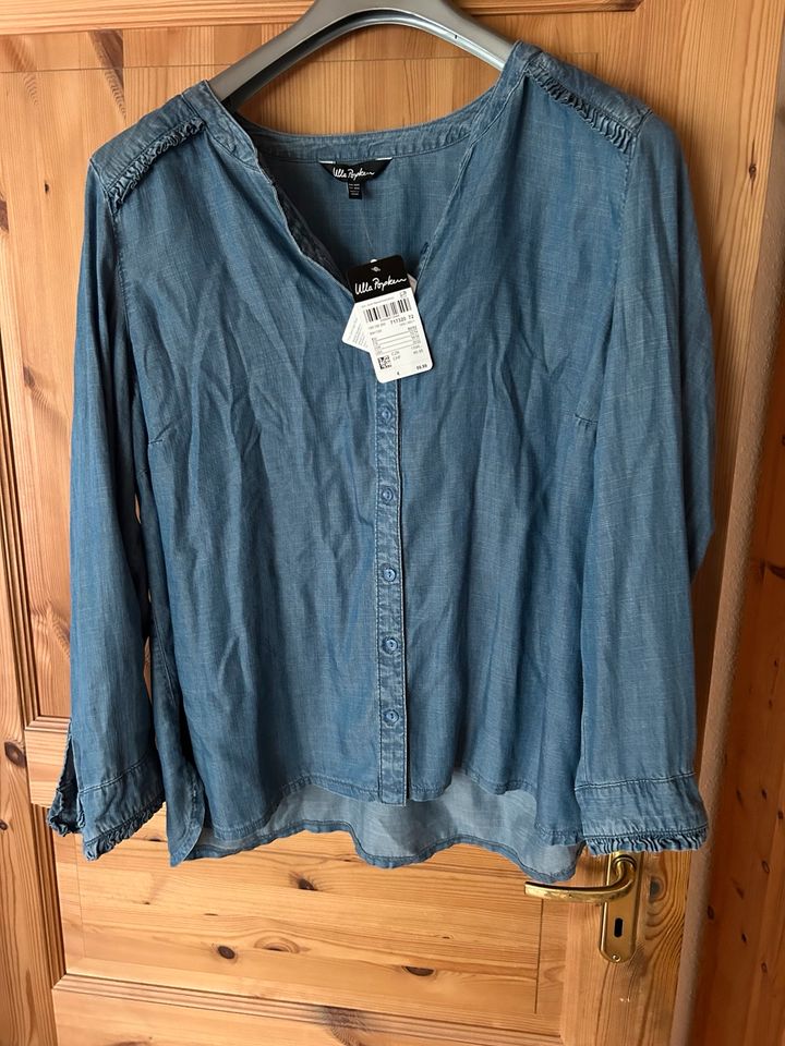 Ulla Popken Jeans Tunika Bluse Gr. 50-52 Rüsche Lycocell Neu in Meinersen