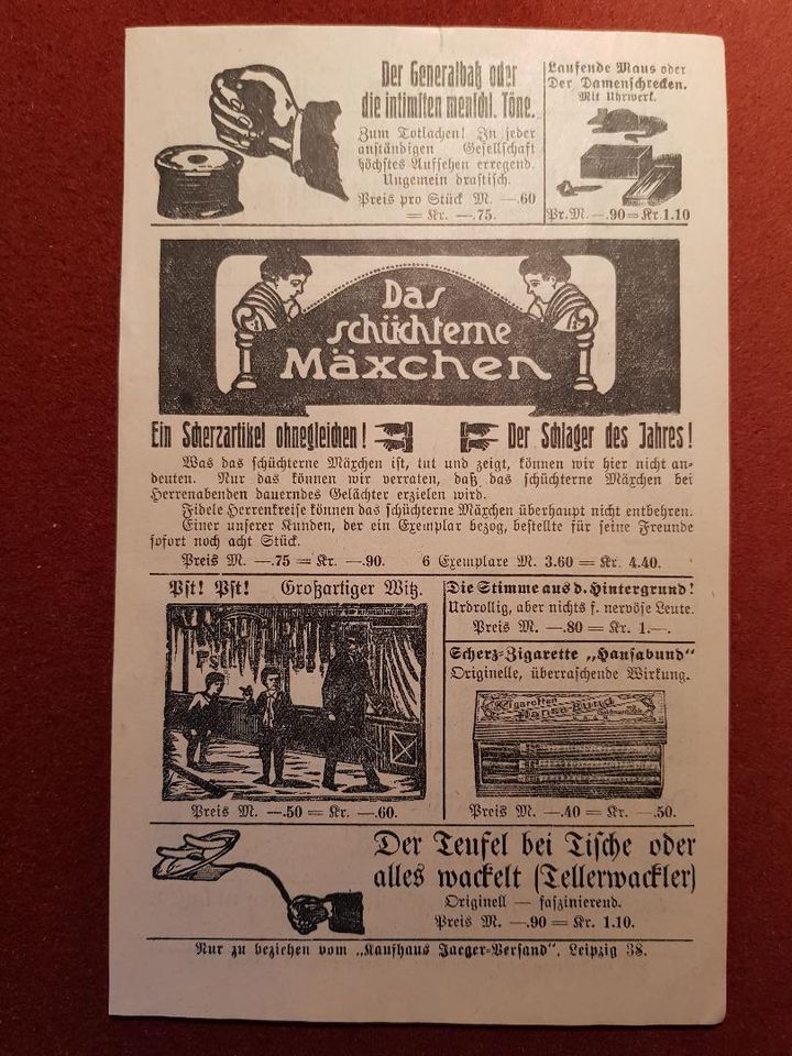 Scherzartikel  Kaufhaus Jaeger-Versand Anzeige Katalog 1911 in Leonberg