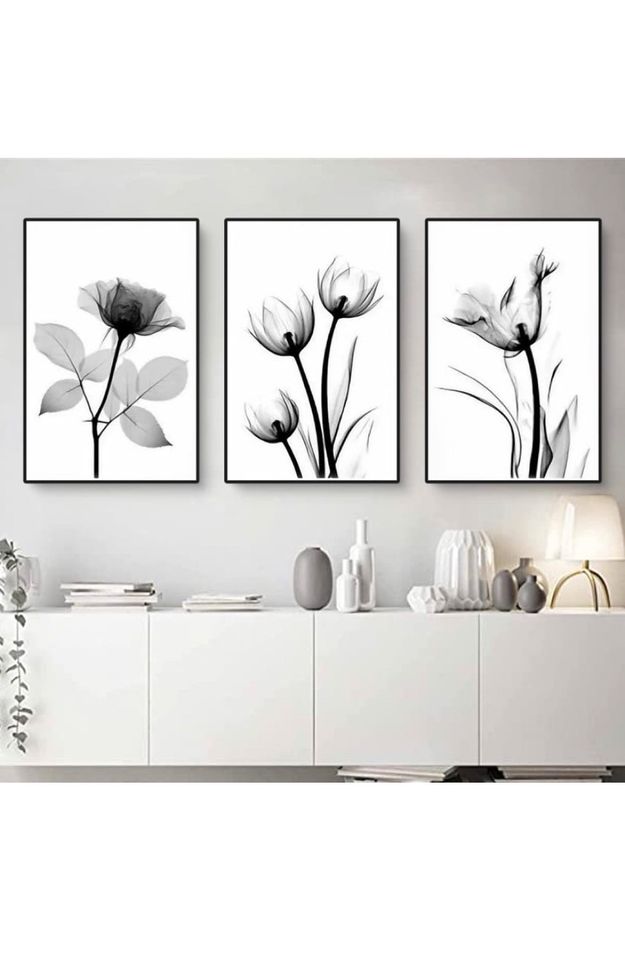 NEU OVP 3-teiliges Poster Set Blume/Pflanze schwarz/weiß 40x50 cm in Reiskirchen