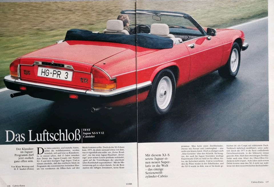 Jaguar XJS Reklame Berichte 5,3 V12 SC Cabrio 3,6 4,0 Coupe in Hanau