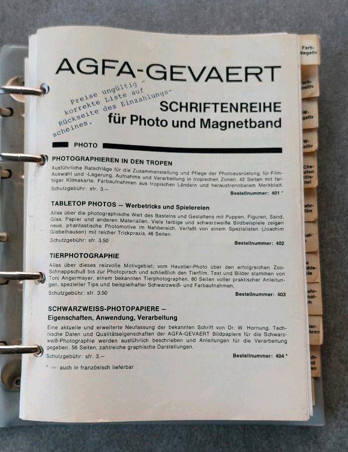 Agfa Gevaert Photo Labor Informationen Fotopapier Entwickler usw in Stuttgart