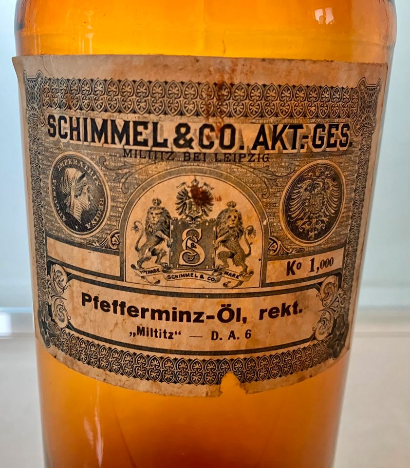 Antike Apothekerflasche Schimmel & Co Leipzig Milnitz in St. Leon-Rot