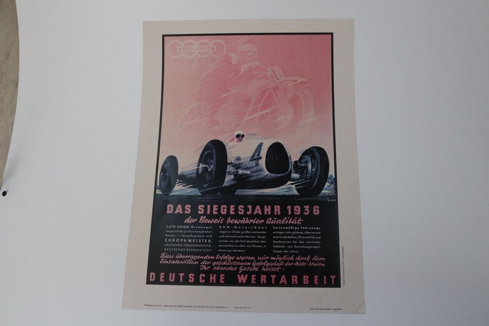 Kleinplakat Plakat Das Siegesjahr 1936 Nürburgring Auto Union in Ladenburg