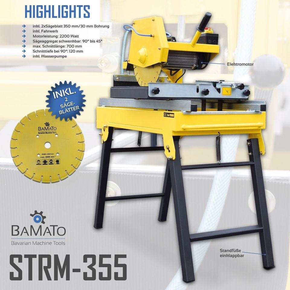 BAMATO Steintrennmaschine STRM-355 mit 2x Trennscheibe Steinsäge in Edewecht