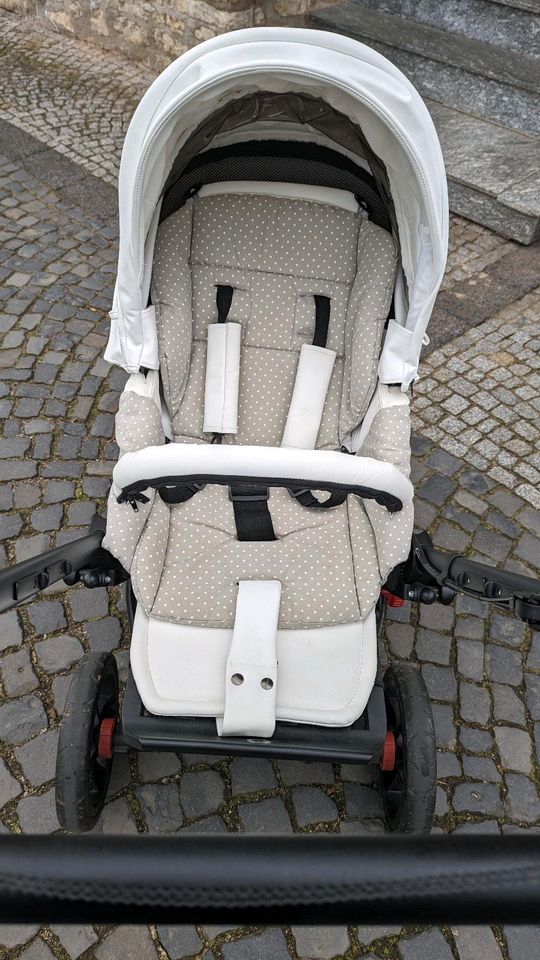 Gesslein F6 weiß beige Leder Kombikinderwagen in Breitenworbis