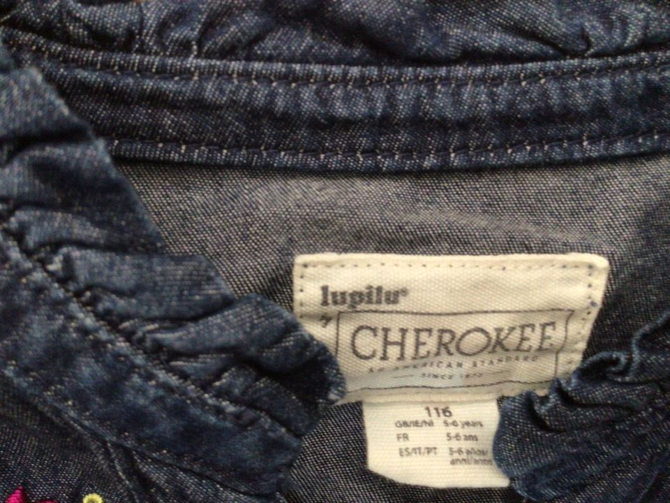 Jeans Hemd 116 Blumen Stickerei blau Baumwolle Viskose Cherokee in Dortmund