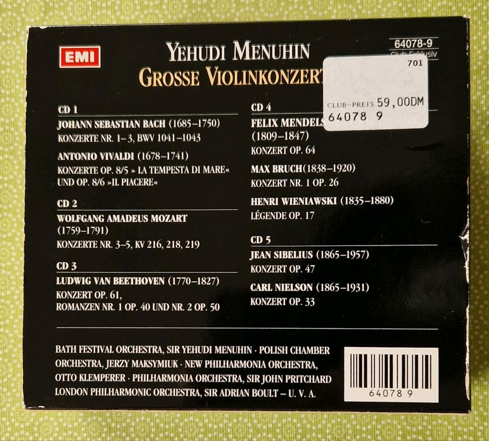 Yehudi Menuhin Violinkonzerte 5 CDs in Stuttgart