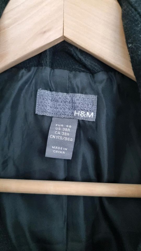 H&M Herren Wollmantel 48 zweireihig schwarz Wintermantel Mantel in Bodnegg