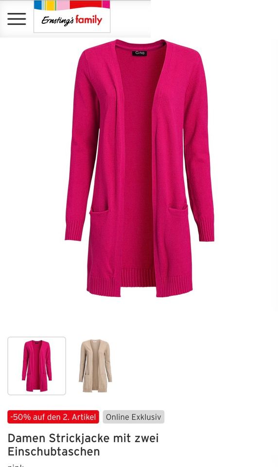 Suche Strickjacke pink 48/50/52 - XXL (Ernstings Family/Gina) in Melle