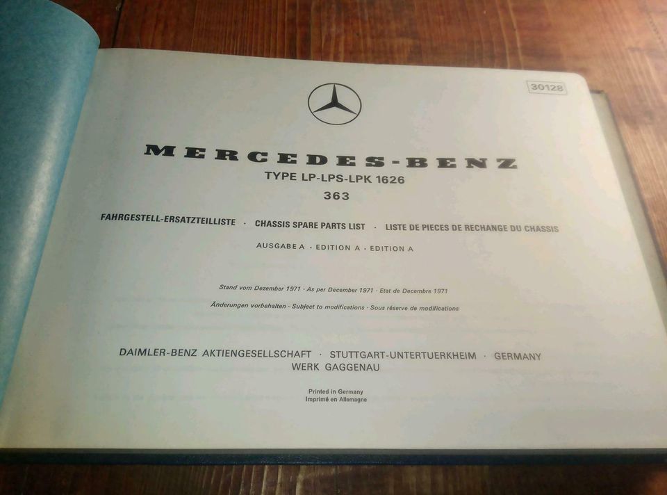 Mercedes-Benz Fahrgestell-Ersatzteilliste LP-LPS-LPK 1626 363 in Erwitte