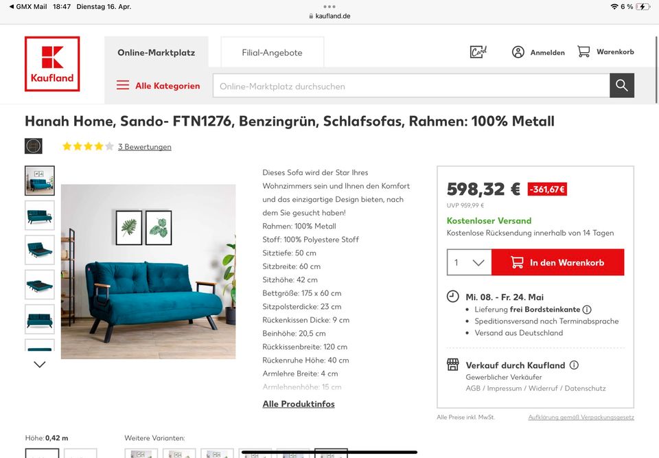 2-Sitzer-Sofa mit Schlaffunktion in Dresden