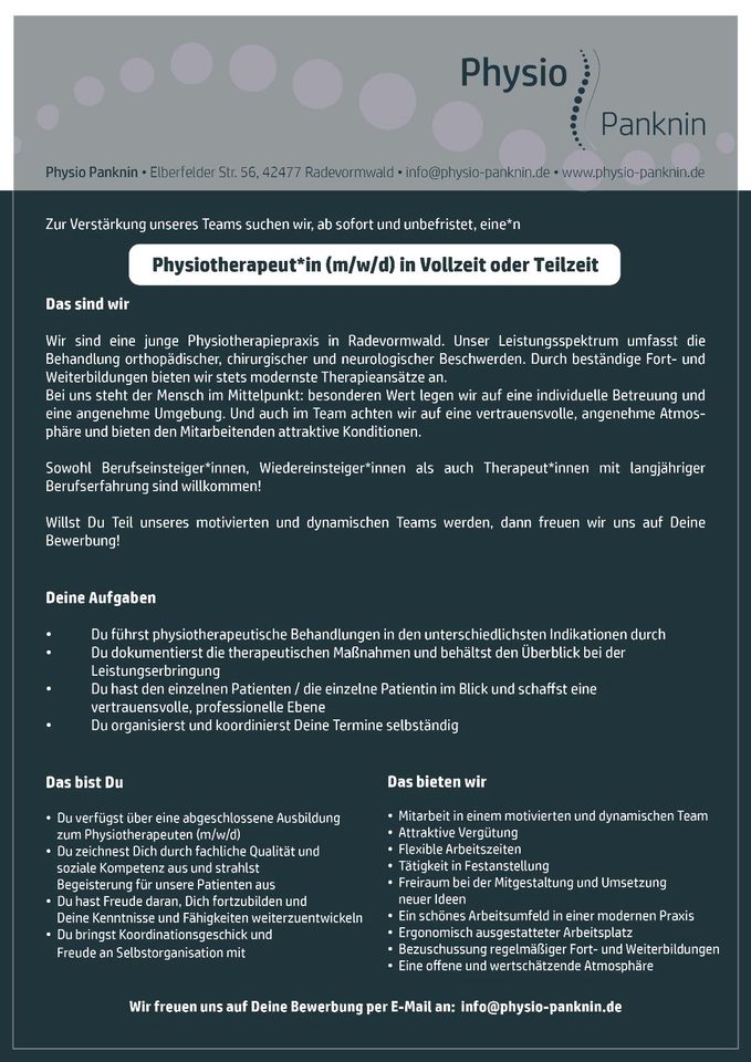 Physiotherapeut/in (m/w/d) in Radevormwald