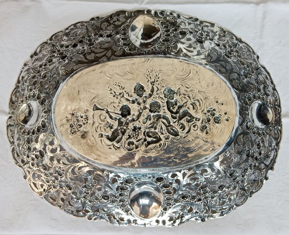 Große Obstschale Brotkorb mit Engel ☾♔ 800 Silber in Kranenburg
