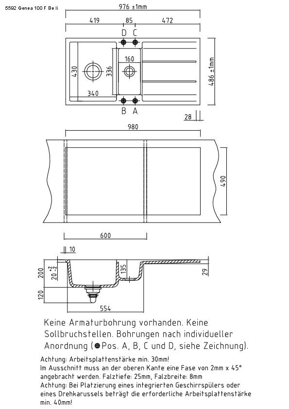 Spüle KeraDomo Genea 100 F zum flächenbündigen Einbau Lava in Ahaus