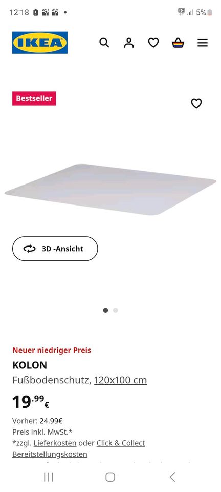 NEU Ikea Kolon 100x200 cm Fußbodenschutz Stuhlunterlage in Potsdam