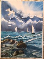 Aquarell Bild selbstgemalt Maße 28x38 *Segelboot Regatta Wellen Rostock - Evershagen Vorschau