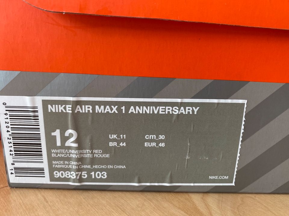 Nike Air Max 1 OG Red Anniversary EU 46 / US12 in Bremen