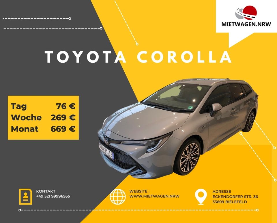Toyota Corolla Hybrid für 669 €/Monat inkl. 6000 Frei-km, Autovermietung, Mietwagen, Auto-Abo in Bielefeld
