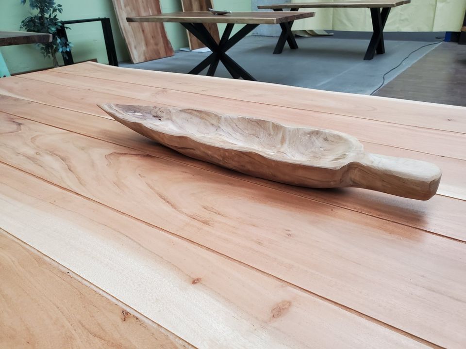 Schale Obstschale Teak Blatt 60cm Handgefertigt Tisch Deko Unikat in Bad Schwartau