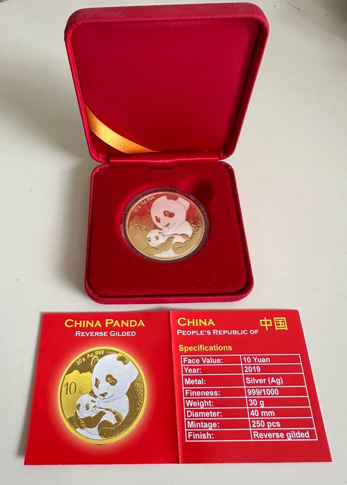 10 Yuan Silber China Panda 2015, 2019, 2020 gilded, Aufl.  250 in München