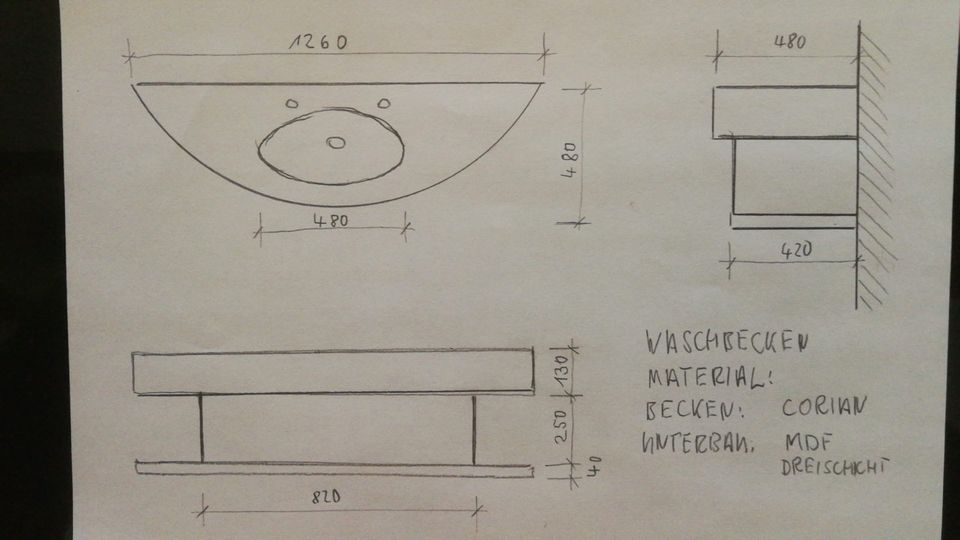 CORIAN Design Waschbecken Unikat Einzelstück mit Unterbau in Rodewisch