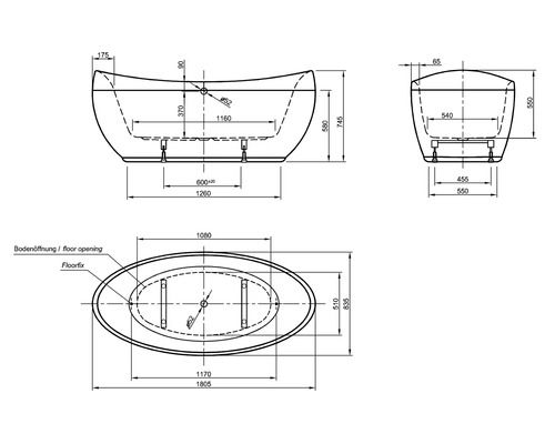 Ovale Badewanne OTTOFOND Pessoa 83,5 x 180 cm weiß glatt in Vogelsdorf