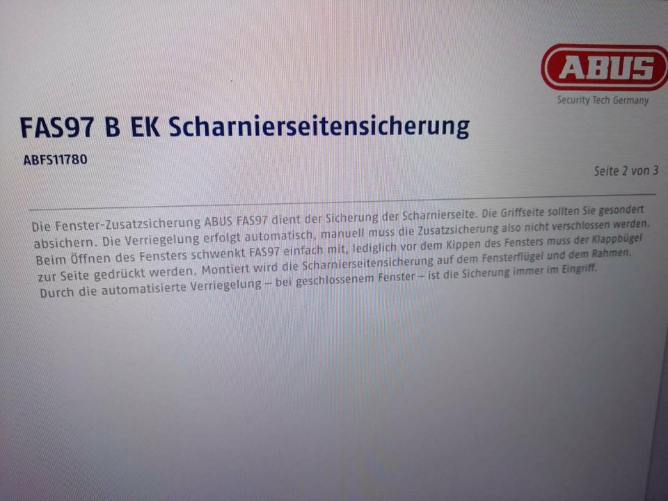 Fenstersicherung Schanierseiten-Sicherung Abus FAS97 braun in Hamburg