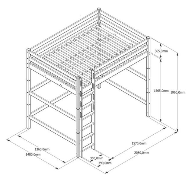 Hochbett Holger (Buche) 140 x 200 cm mit Matratze 13 cm hoch in Alfeld (Leine)