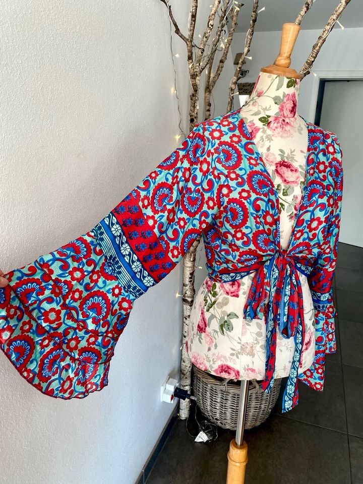 Boho Viskose seidiger Bolero Bluse Jacke rot blau türkis S-XXL in Reinthal