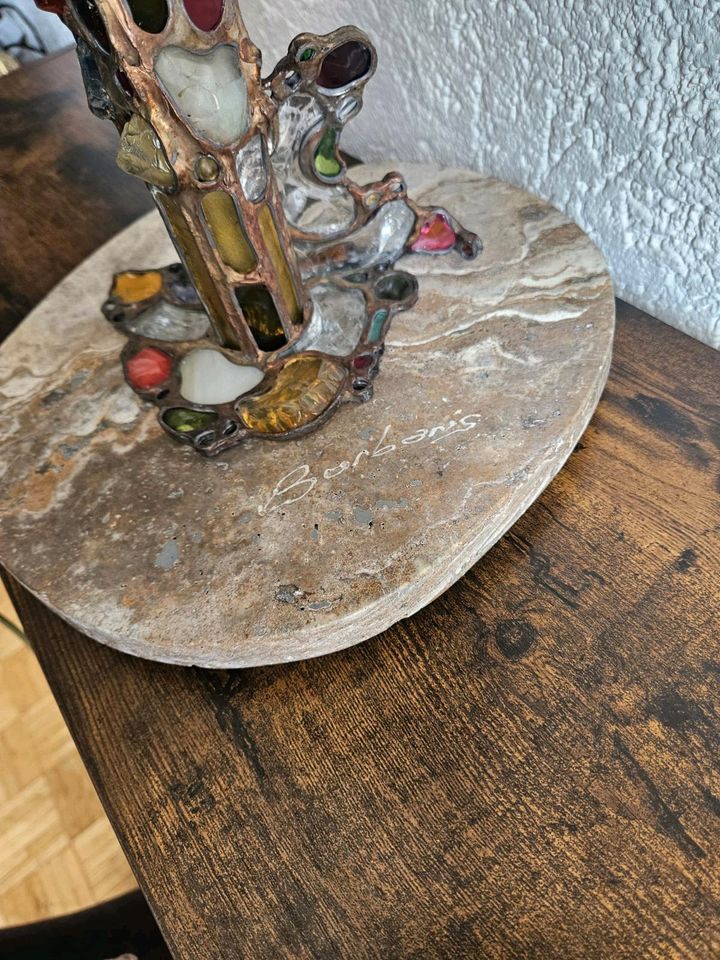 Handgefertigte Tischlampe aus Kupfer, Glas und Marmor in Kelheim