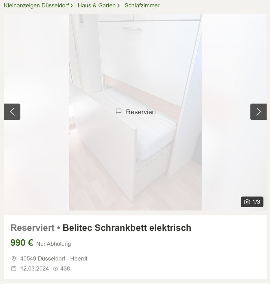 Automatisch ausfahrendes Schrankbett | BELITEC Neupreis 3.500,- € in Mülheim (Ruhr)