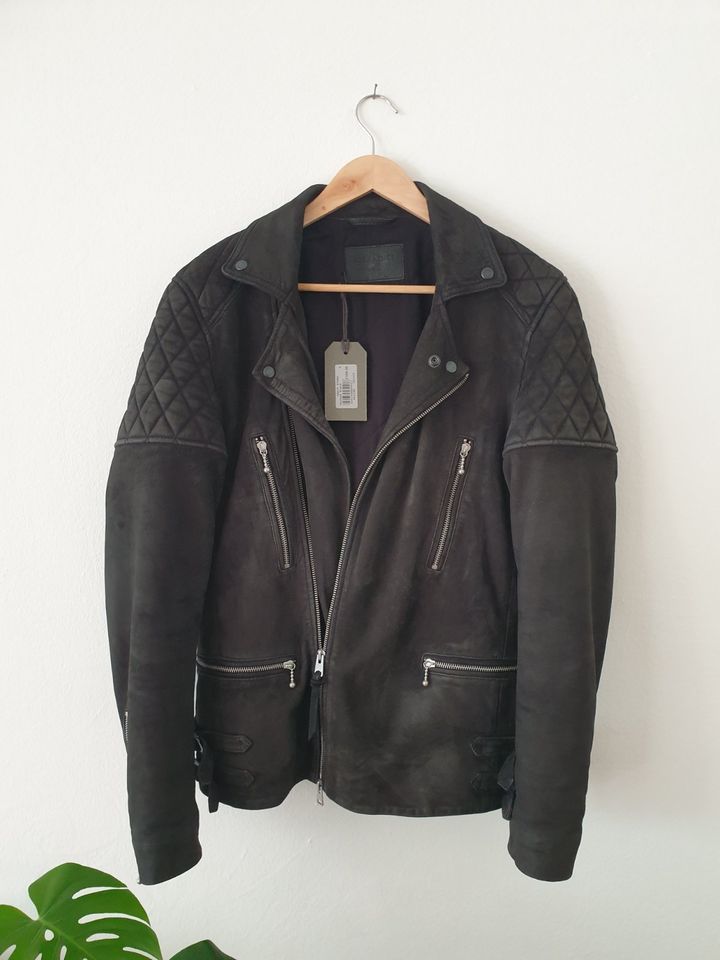 NEU AllSaints LEATHER Wildleder Kenji Biker Jacke Herren Schwarz in Berlin