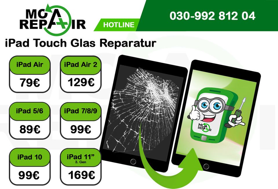 iPad 2 3 4 5 6 7 8 9  Pro Air Touch screen Glas Reparatur AB 59 € in Berlin