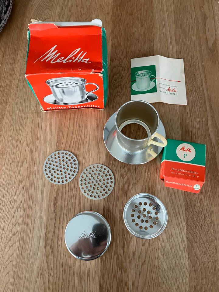 Melitta, Alu Kaffee Filter Tassenfilter+Rundblattfilter, OVP,60er in Hackenheim