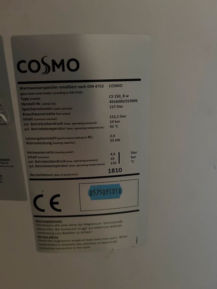 Warmwasserspeicher von Cosmo für Gas Heizung in Schwalbach