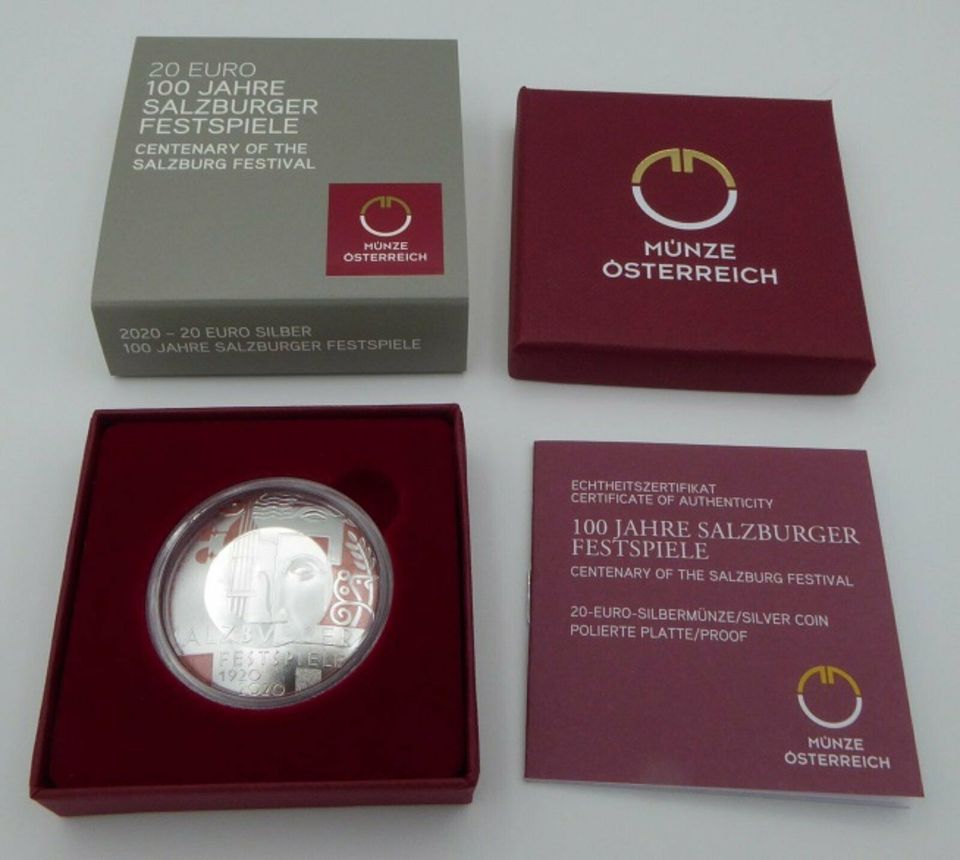 20 € Österreich Silbermünze "100 Jahre Salzburger Festspiele"2020 in Tübingen