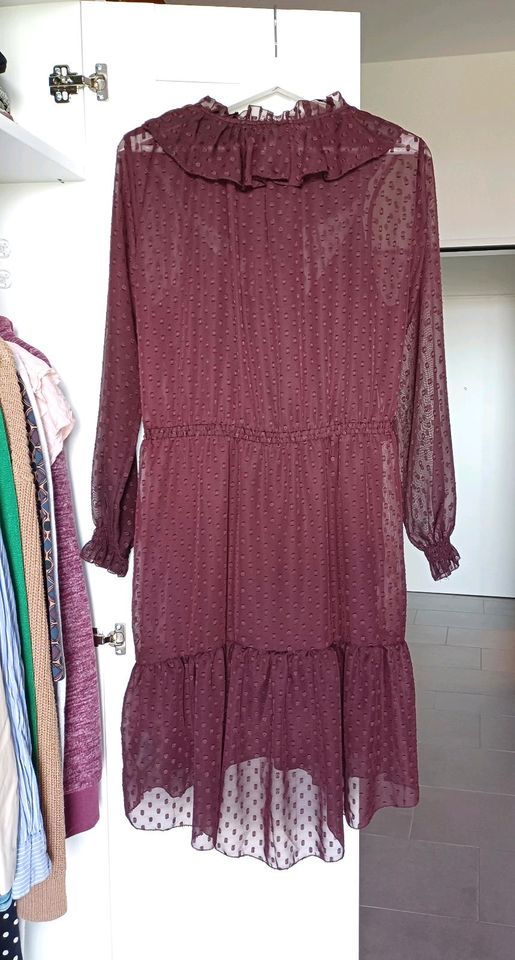 Kleid midi, lange Ärmel, Chiffon, Gr. 40, rot lila in Wiehl