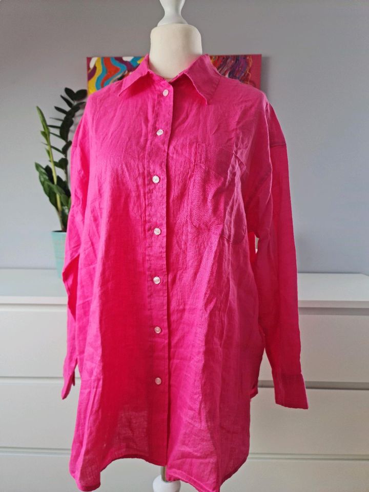 Pinke Oversized Hemd Bluse 100 % Leinen luftig M/L in Rees