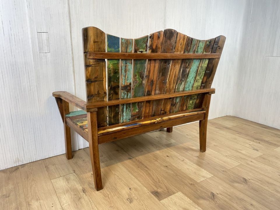 Boatwood by WMK # Schönes, einzigartiges Sofa aus altem Bootsholz, ein handgefertigtes Unikat aus massivem Teakholz # Couch Bank Holzbank Sitzbank Bench Küchenbank Gartenmöbel Bootsmöbel Balkonmöbel in Berlin