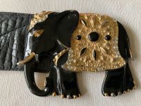 Breiter Motivledergürtel schwarz mit Elefant Schließe vergoldet Nordrhein-Westfalen - Wachtberg Vorschau