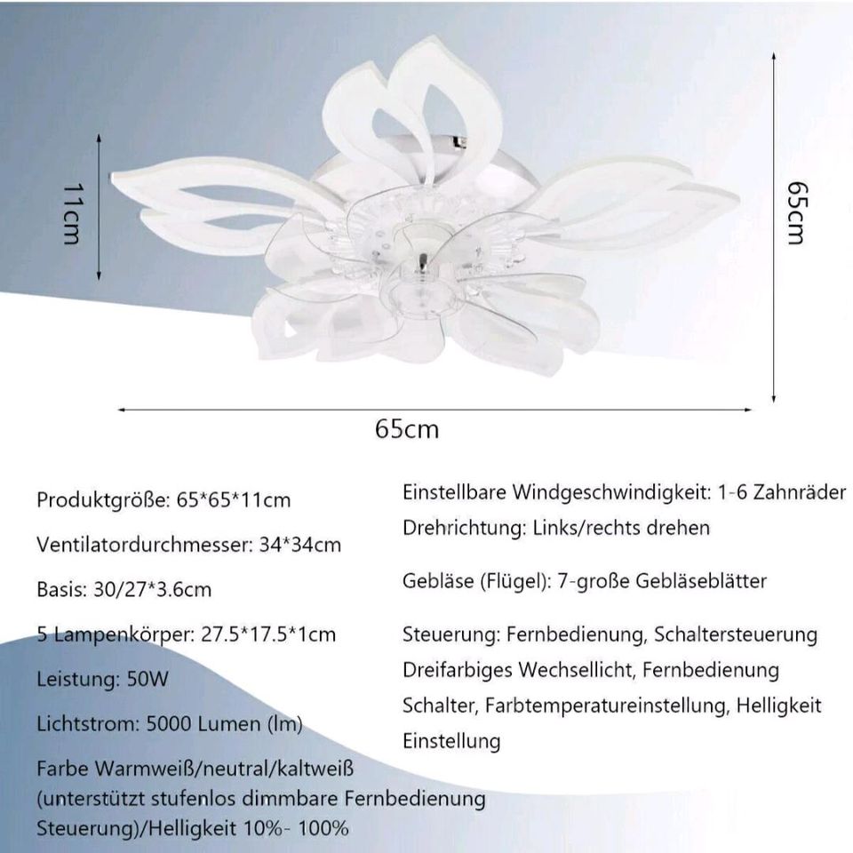 Led Deckenlampe Deckenleuchte Ventilator "Ice Flower " Neu in Korschenbroich